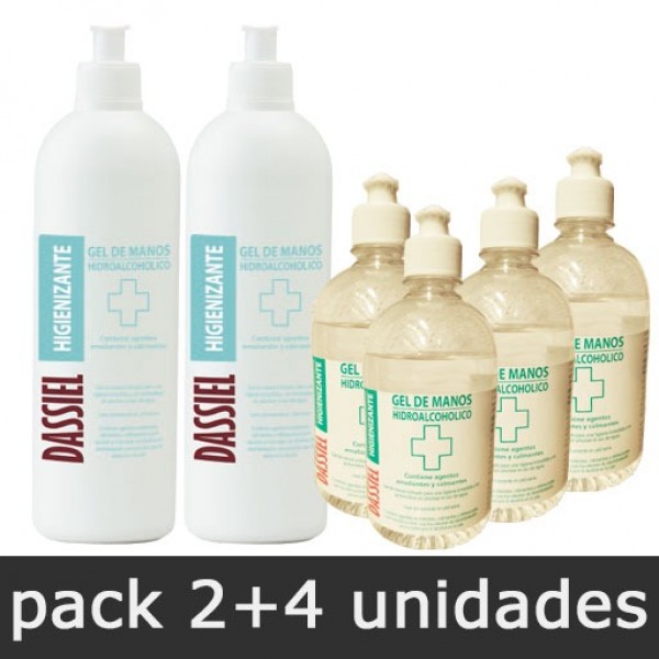 Gel de Manos Hidroalcohólico - Pack 2 botes 500ml + 4 botes 150ml